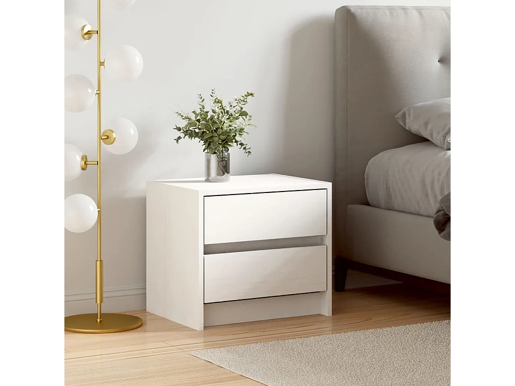 Nachttisch Nachtschrank Weiß 40x31x35,5 cm Massivholz Kiefer -RN28567