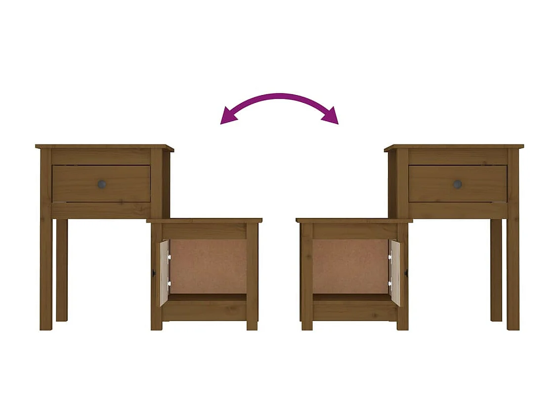 2er-Set Nachttische Nachtschrank Honigbraun 79,5x38x65,5cm Massivholz Kiefer -RN87326