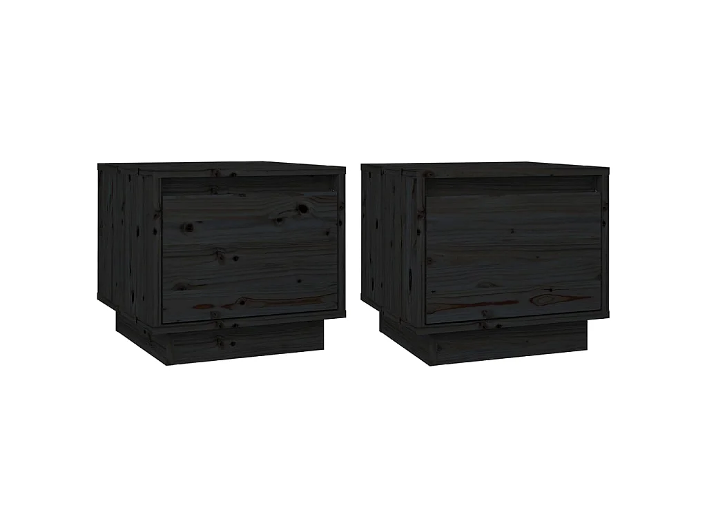 2er-Set Nachttische Nachtschrank Schwarz 35x34x32 cm Massivholz Kiefer -RN28122