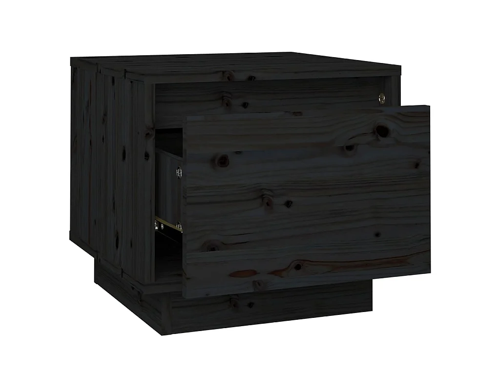 2er-Set Nachttische Nachtschrank Schwarz 35x34x32 cm Massivholz Kiefer -RN28122