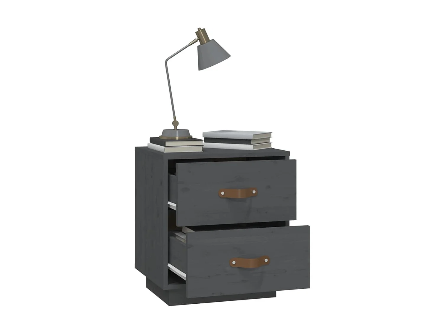 Nachttisch Grau Nachtschrank 40x34x45 cm Massivholz Kiefer -RN81900