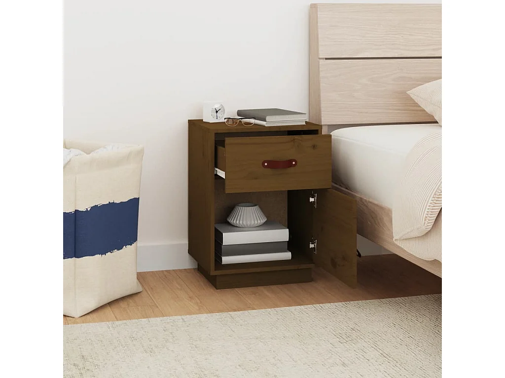Nachttisch Nachtschrank Honigbraun 40x34x55 cm Massivholz Kiefer -RN90818
