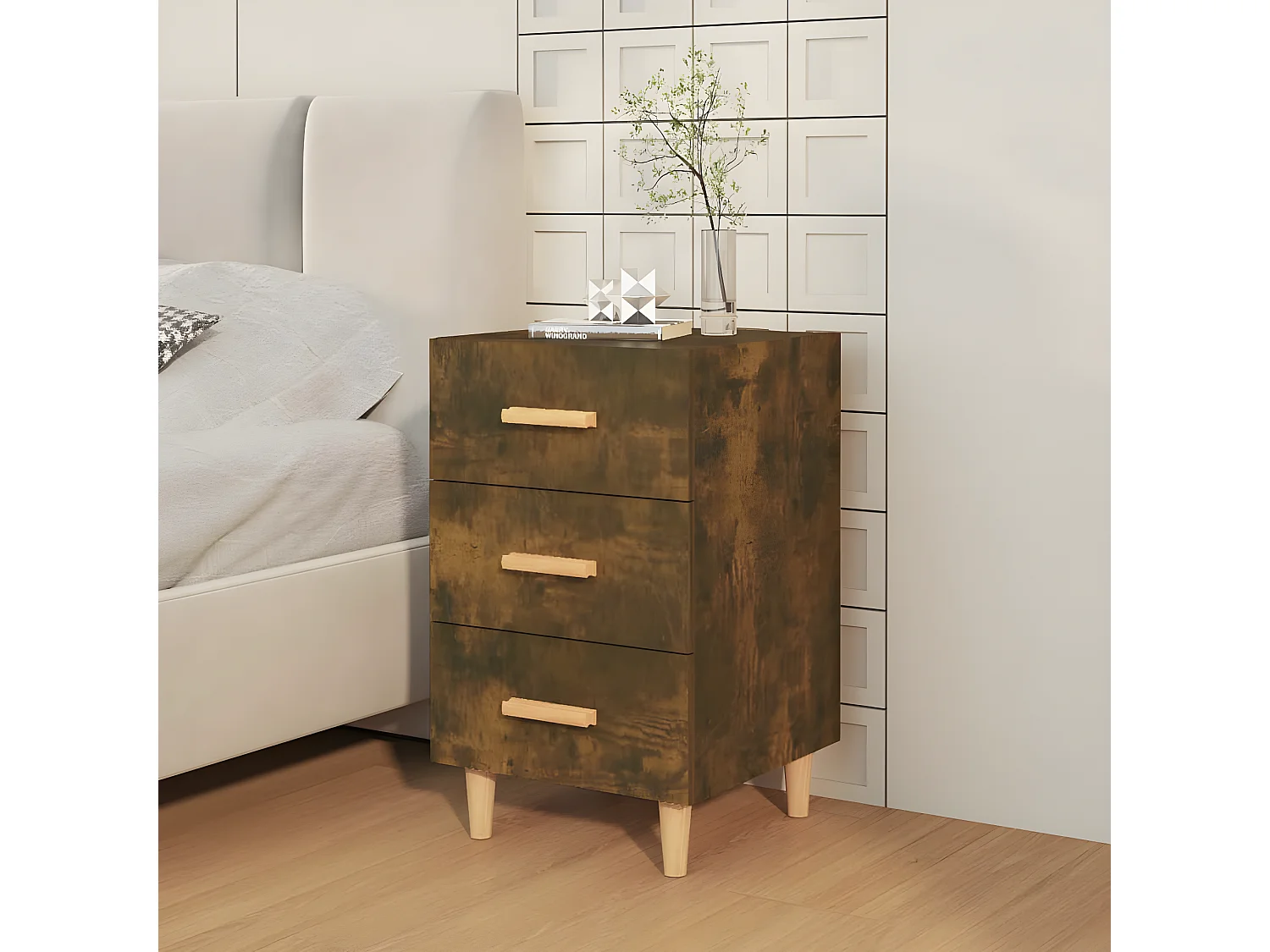 Nachttisch Nachtschrank Räuchereiche 40x40x66 cm Holzwerkstoff -RN75808