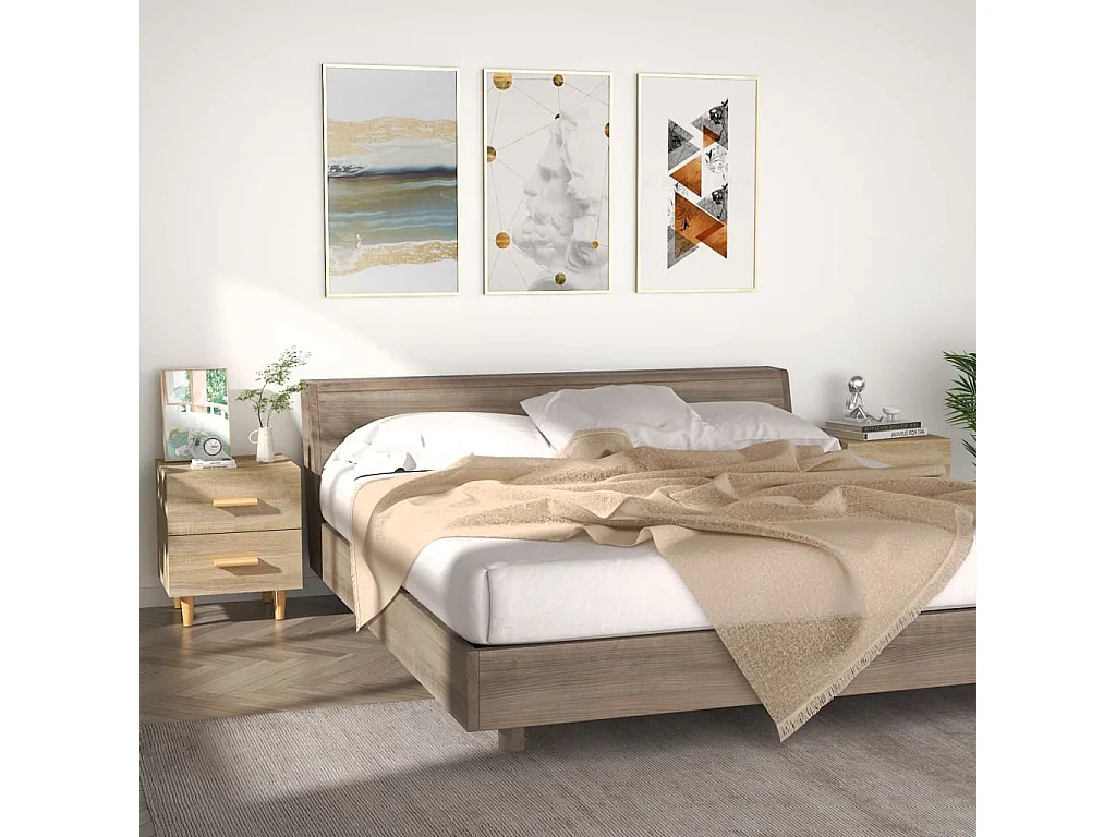 2er-Set Nachttische Nachtschrank Sonoma-Eiche 40x35x47,5 cm -RN42134