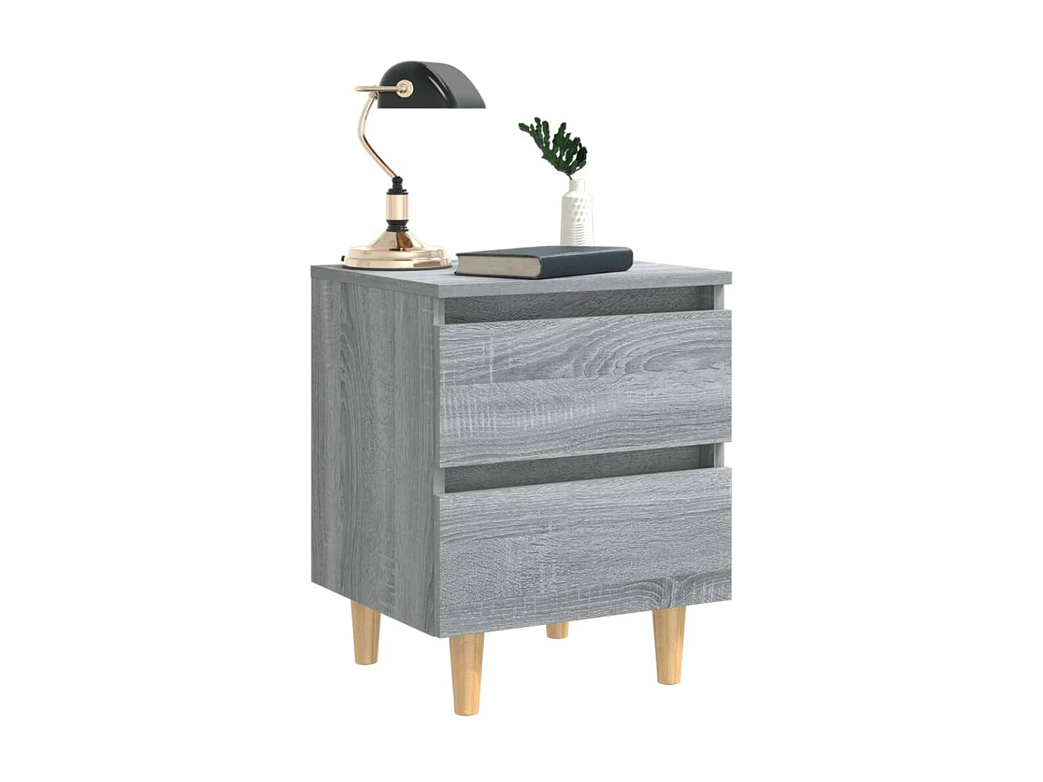 Nachttisch Nachtschrank mit Massivholz-Beinen Grau Sonoma 40x35x50 cm -RN57515