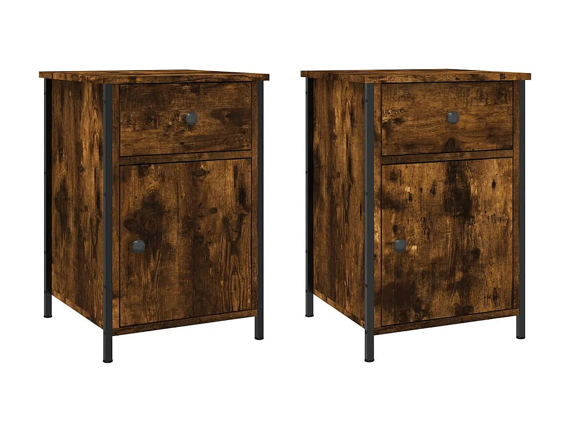 2er-Set Nachttische Nachtschrank Räuchereiche 40x42x60 cm Holzwerkstoff -RN21524