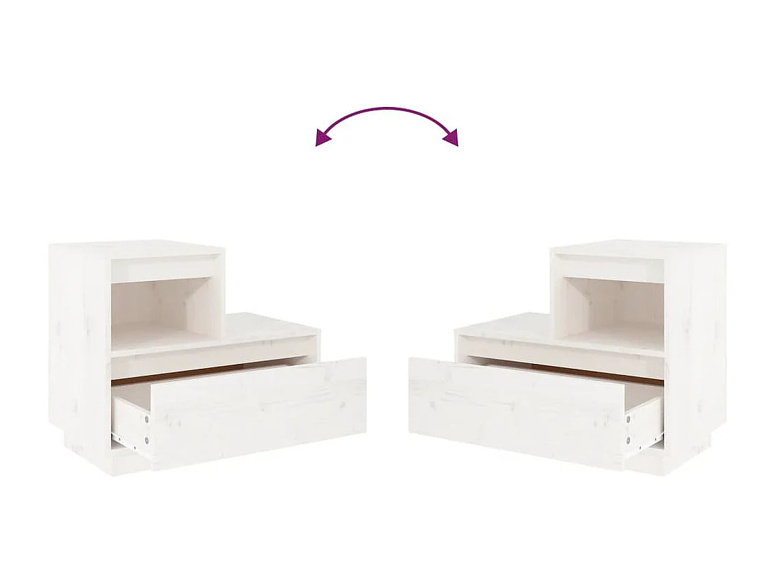 Nachttisch Nachtschrank Weiß 60x34x51 cm Massivholz Kiefer -RN26703