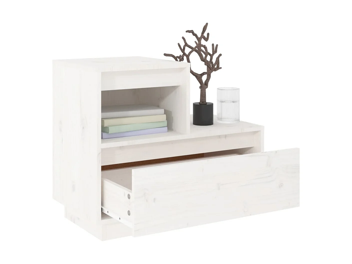 Nachttisch Nachtschrank Weiß 60x34x51 cm Massivholz Kiefer -RN26703