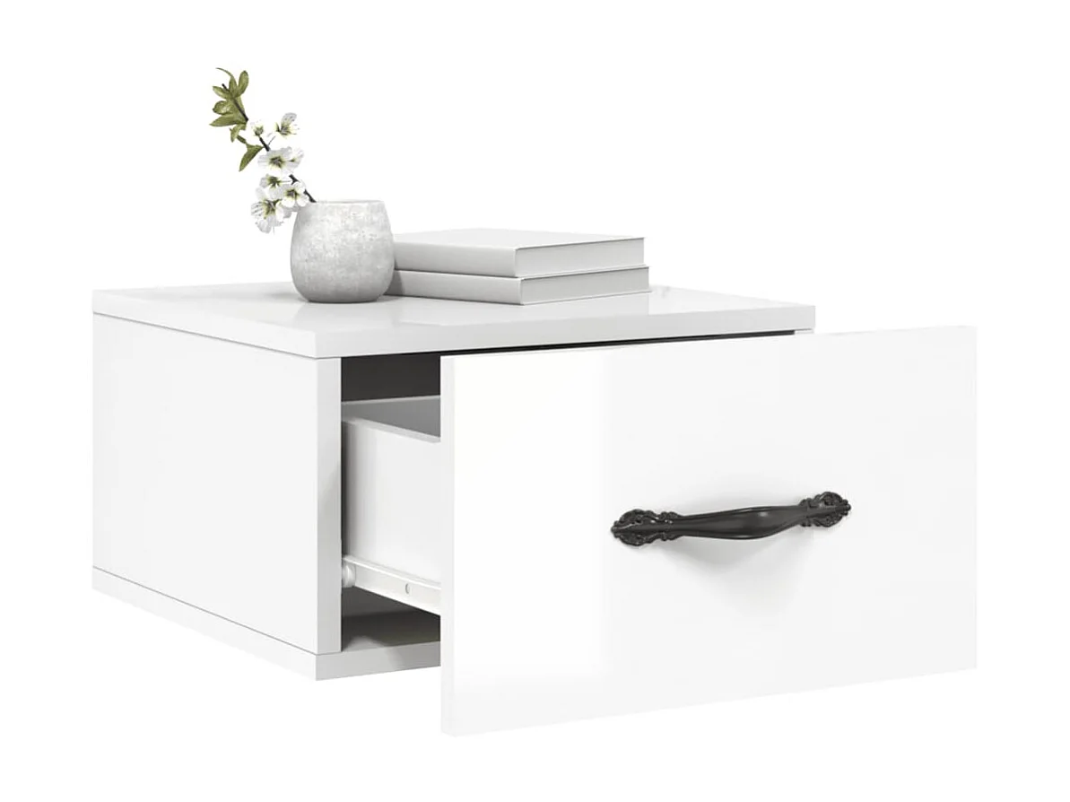 2er-Set Wand-Nachttische Nachtschrank Hochglanz-Weiß 35x35x20 cm -RN11905