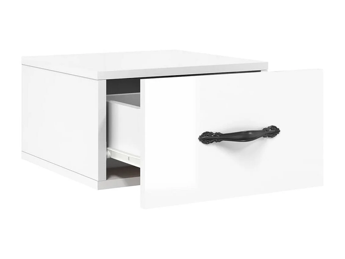 2er-Set Wand-Nachttische Nachtschrank Hochglanz-Weiß 35x35x20 cm -RN11905