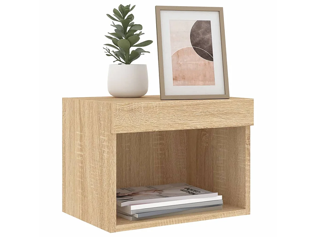 2er-Set Wand-Nachttische Nachtschrank mit LED-Leuchten Sonoma-Eiche -RN65441