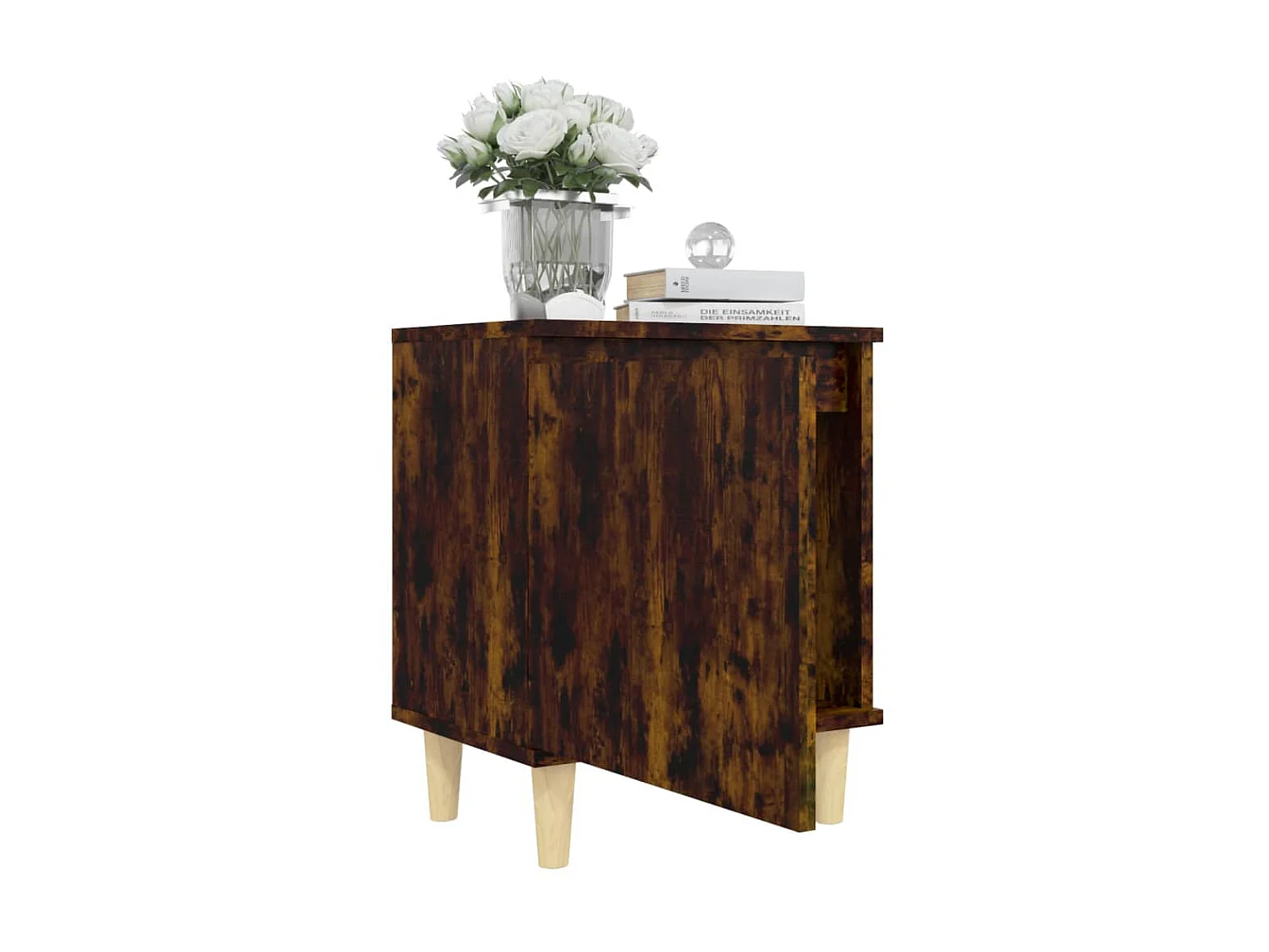 Nachttisch Nachtschrank mit Massivholz-Beinen Räuchereiche 40x30x50 cm -RN91989