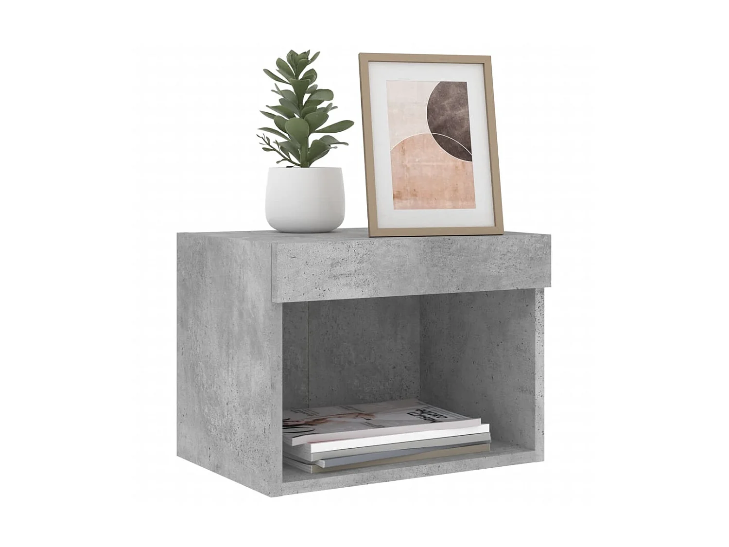 Wand-Nachttisch Nachtschrank mit LED-Leuchten Betongrau -RN71186