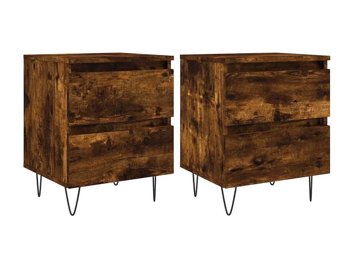 2er-Set Nachttische Nachtschrank Räuchereiche 40x35x50 cm Holzwerkstoff -RN35833