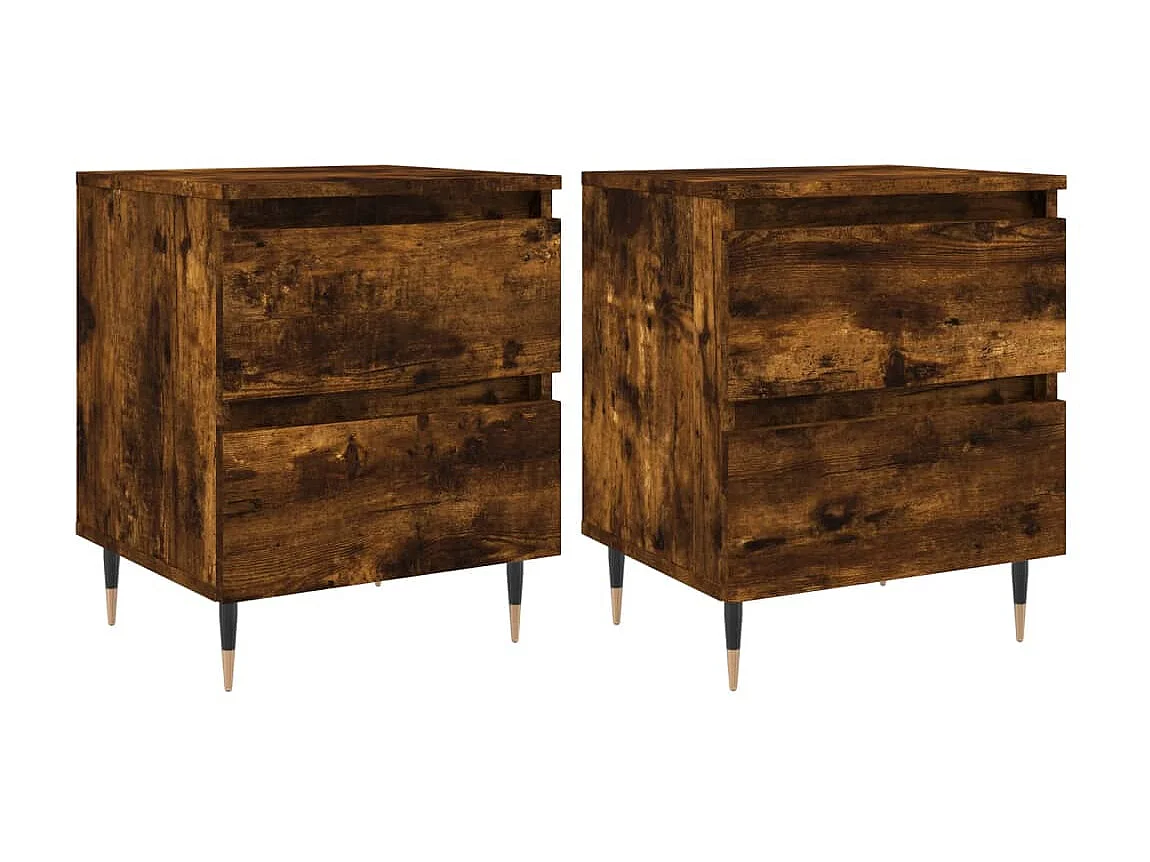 2er-Set Nachttische Nachtschrank Räuchereiche 40x35x50 cm Holzwerkstoff -RN98657