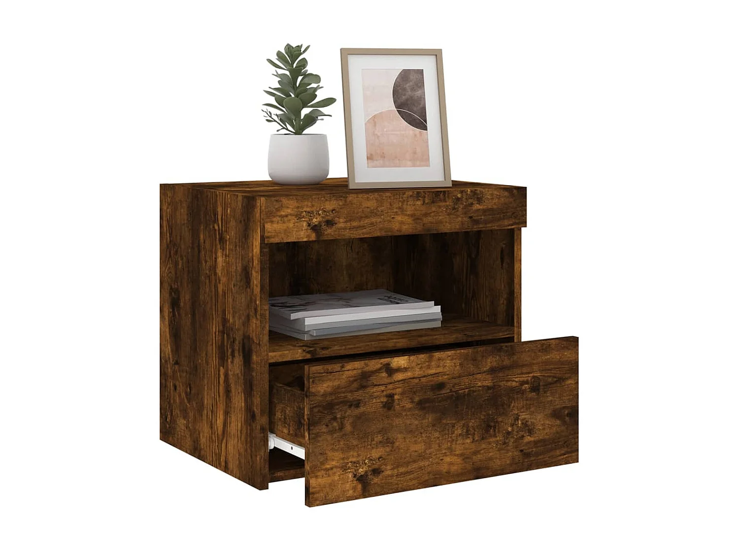 Nachttisch Nachtschrank mit LED-Leuchten Räuchereiche 50x40x45 cm -RN66282