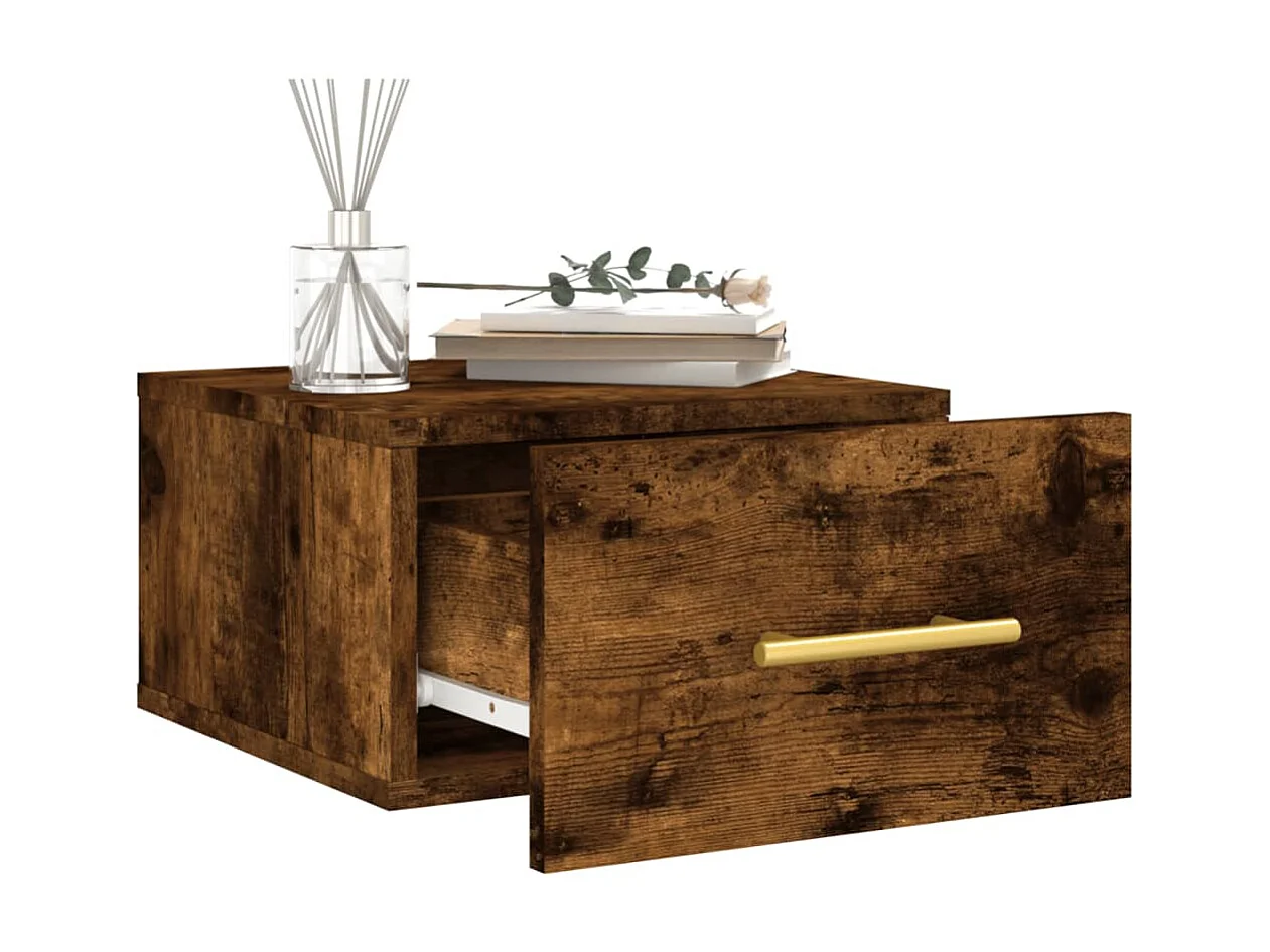 2er-Set Wand-Nachttische Nachtschrank Räuchereiche 35x35x20 cm -RN34493