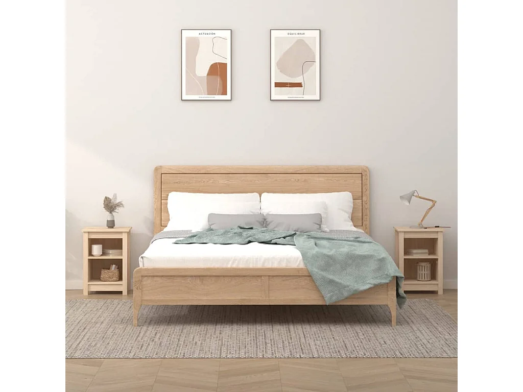 2er-Set Nachttische Nachtschrank 40x35x55 cm Massivholz Kiefer -RN90572