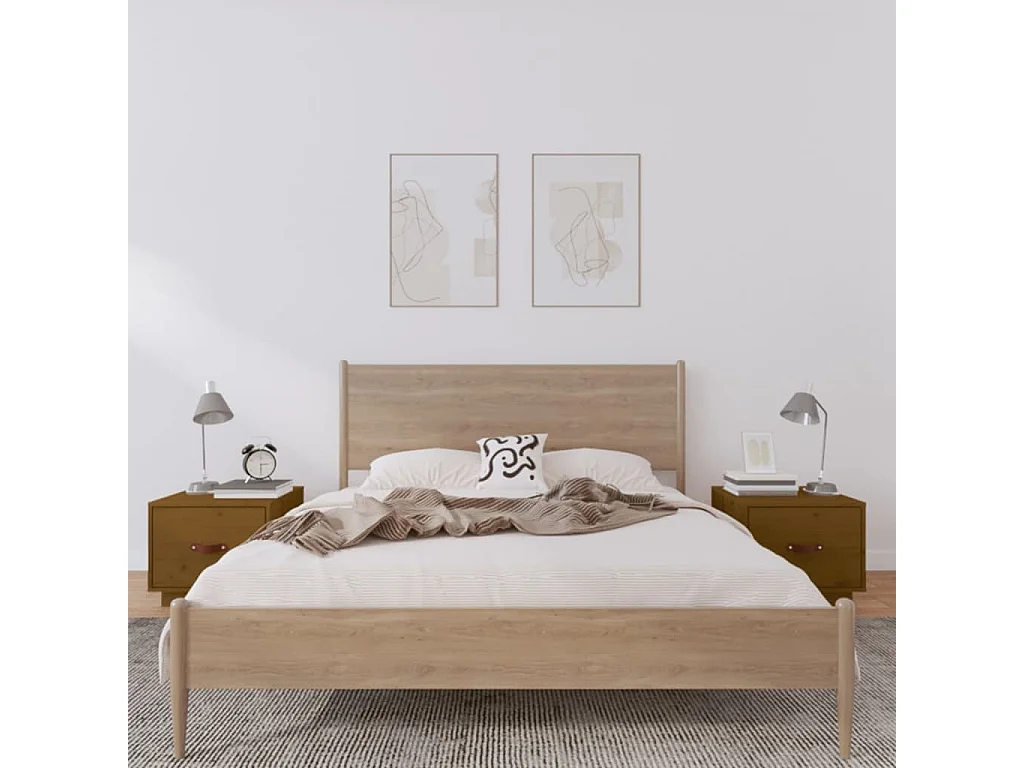 2er-Set Nachttische Nachtschrank Honigbraun 40x34x35 cm Massivholz Kiefer -RN20535