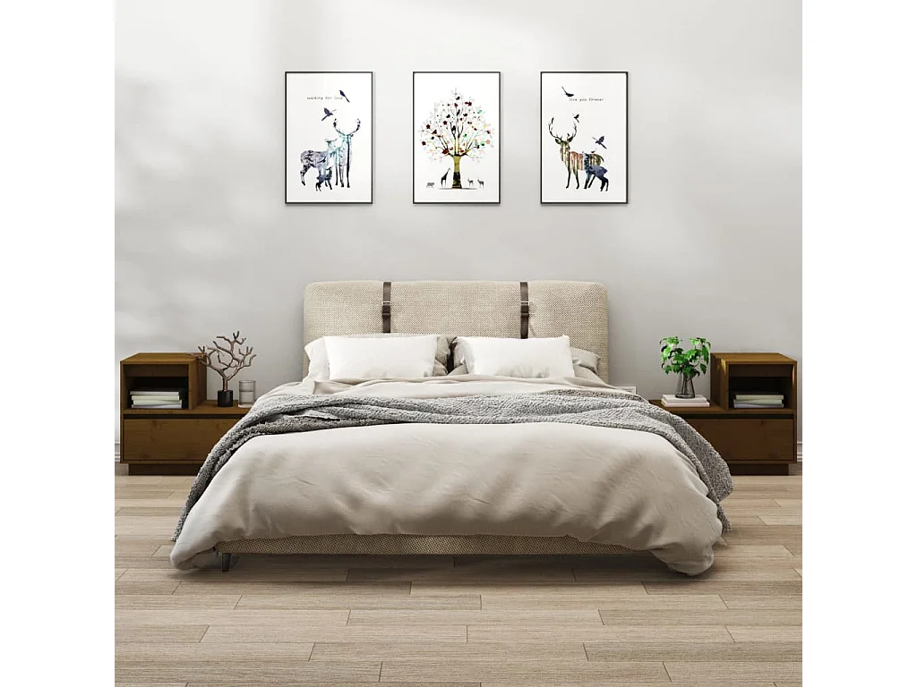 2er-Set Nachttische Nachtschrank Honigbraun 60x34x51 cm Massivholz Kiefer -RN88573