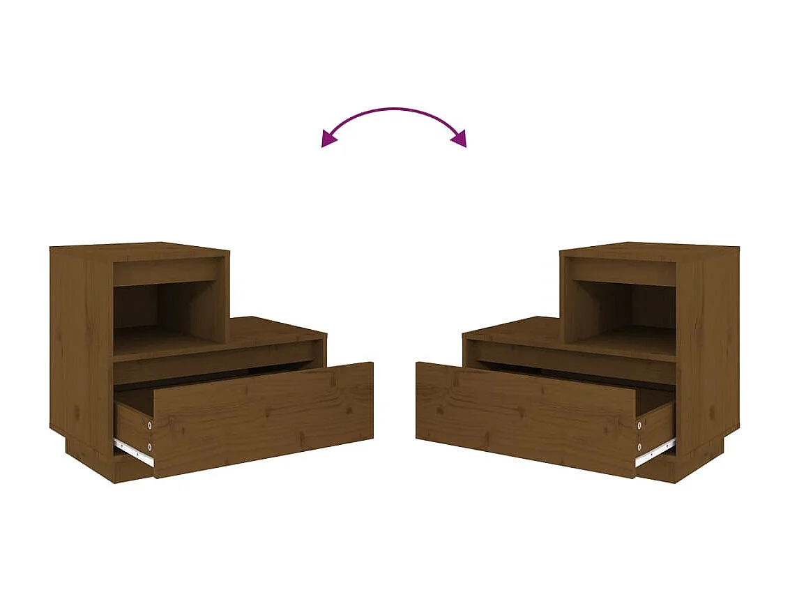 2er-Set Nachttische Nachtschrank Honigbraun 60x34x51 cm Massivholz Kiefer -RN88573