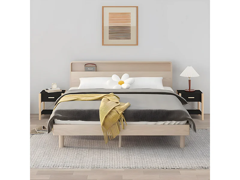 2er-Set Nachttische Nachtschrank Schwarz 42x38x45 cm Holzwerkstoff -RN59468