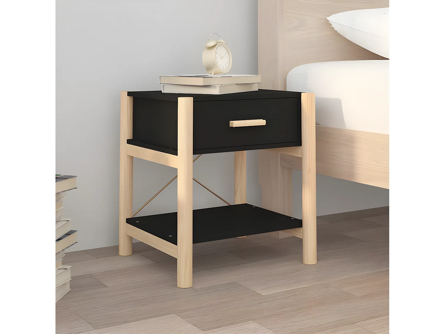 2er-Set Nachttische Nachtschrank Schwarz 42x38x45 cm Holzwerkstoff -RN59468