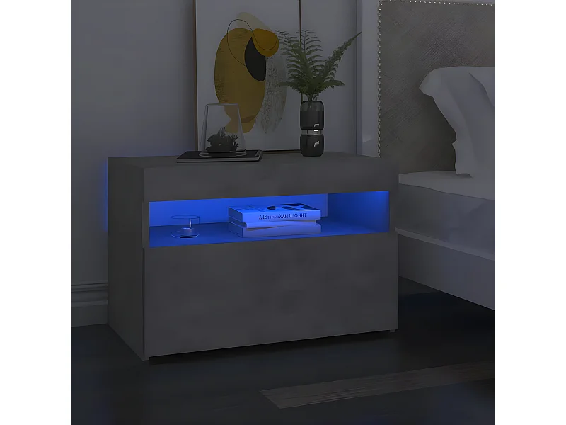 Nachttisch Nachtschrank mit LED-Leuchten Betongrau 60x35x40 cm -RN16238