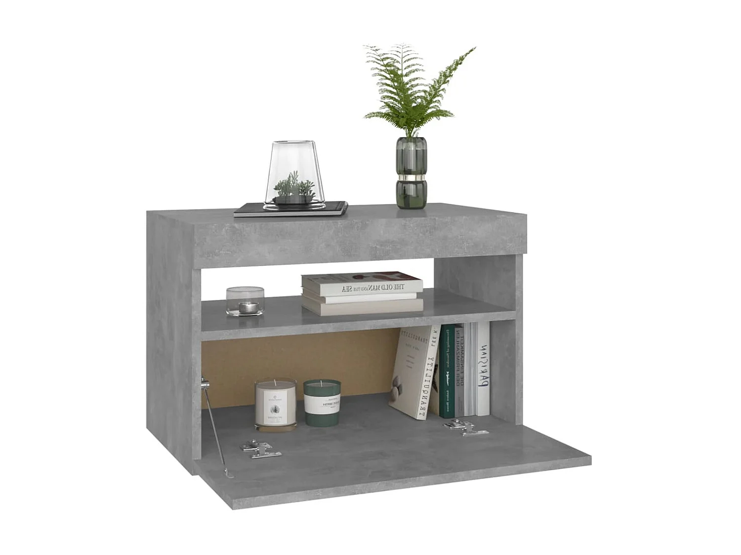 Nachttisch Nachtschrank mit LED-Leuchten Betongrau 60x35x40 cm -RN16238