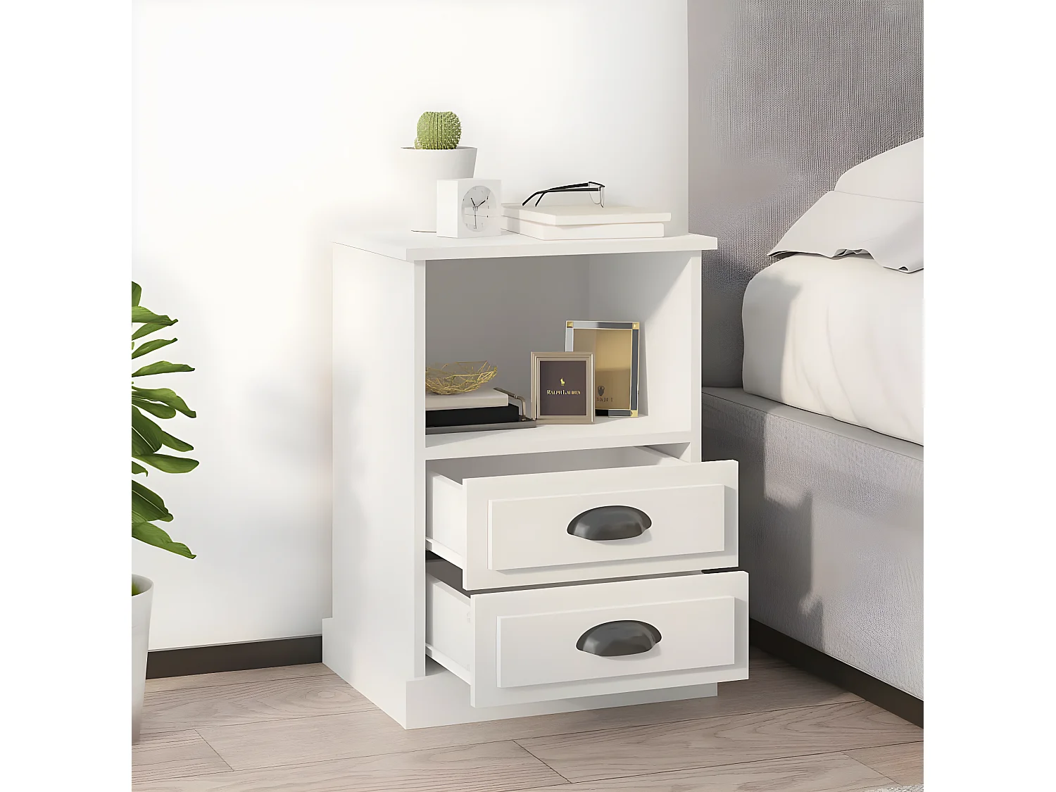 2er-Set Nachttische Nachtschrank Weiß 43x36x60 cm -RN11976