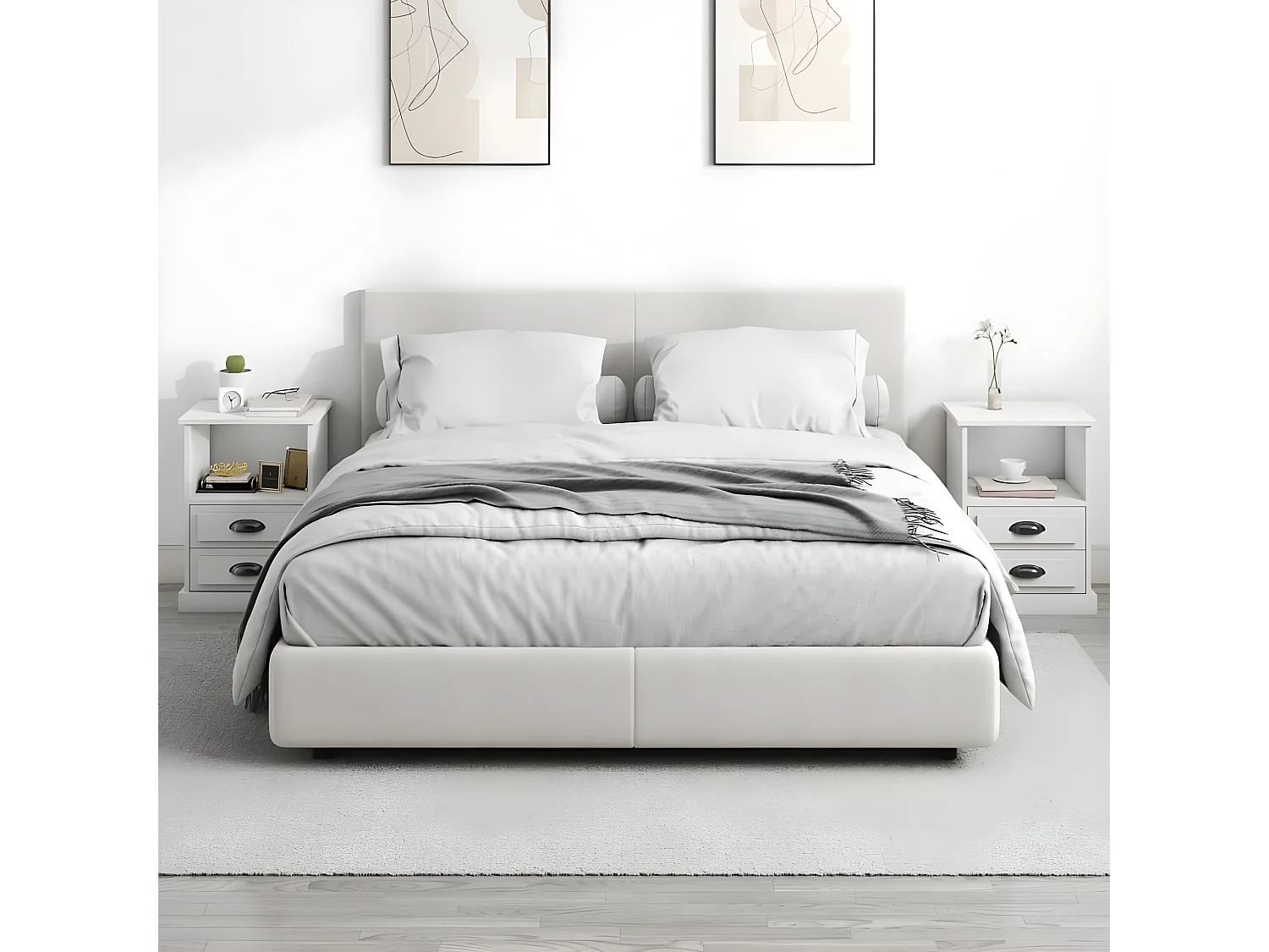 2er-Set Nachttische Nachtschrank Weiß 43x36x60 cm -RN11976