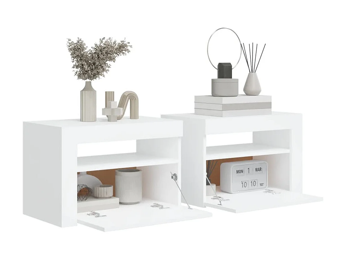 2er-Set Nachttische Nachtschrank mit LEDs Weiß 60x35x40 cm -RN12822