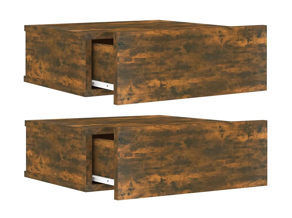 2er-Set Hängender Nachttisch Räuchereiche 40x30x15cm Holzwerkstoff -RN72238