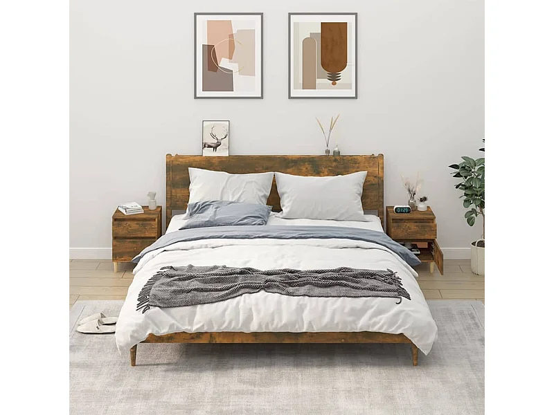 2er-Set Nachttische Nachtschrank Räuchereiche 40x35x50 cm -RN57242