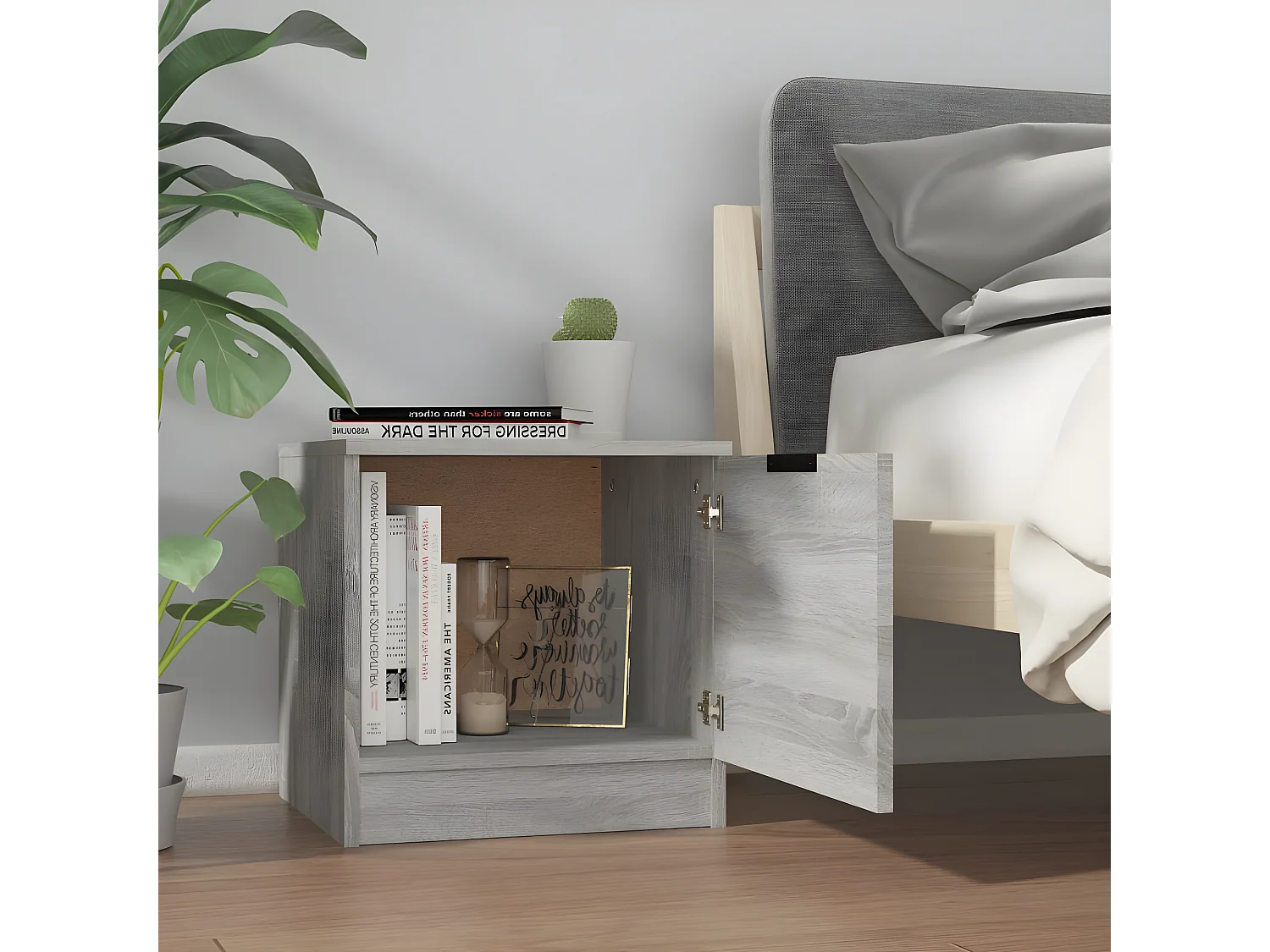 2er-Set Nachttische Nachtschrank Grau Sonoma 40x39x40 cm -RN46210