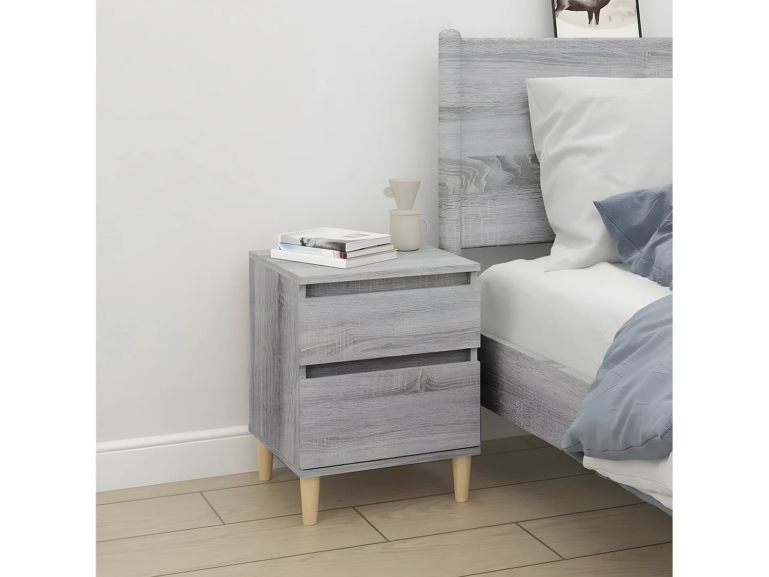2er-Set Nachttische Nachtschrank Grau Sonoma 40x35x50 cm -RN84316