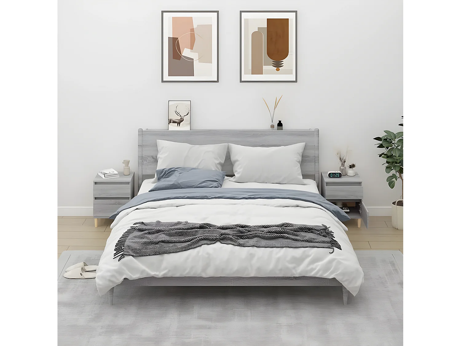 2er-Set Nachttische Nachtschrank Grau Sonoma 40x35x50 cm -RN84316