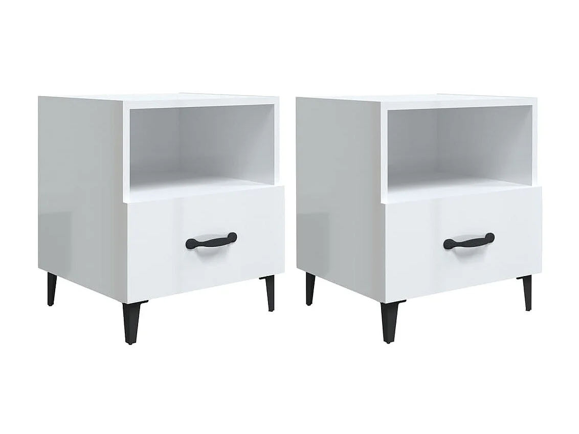 2er-Set Nachttische Nachtschrank Hochglanz-Weiß Holzwerkstoff -RN80576