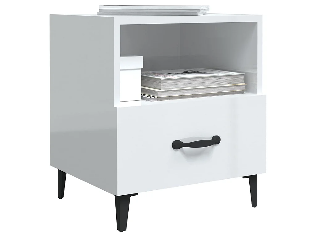 2er-Set Nachttische Nachtschrank Hochglanz-Weiß Holzwerkstoff -RN80576