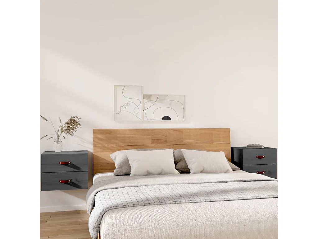 2er-Set Wand-Nachttische Nachtschrank Grau 50x36x40 cm -RN74214