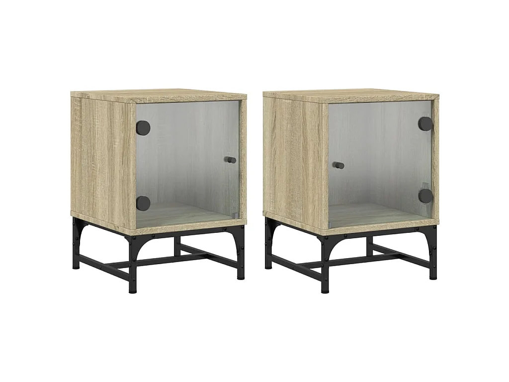 2er-Set Nachttische Nachtschrank mit Glastüren Sonoma-Eiche 35x37x50 cm -RN43946