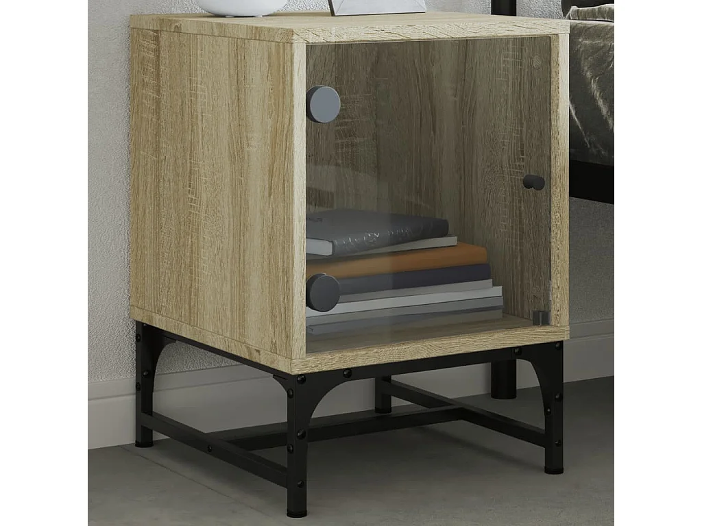 2er-Set Nachttische Nachtschrank mit Glastüren Sonoma-Eiche 35x37x50 cm -RN43946