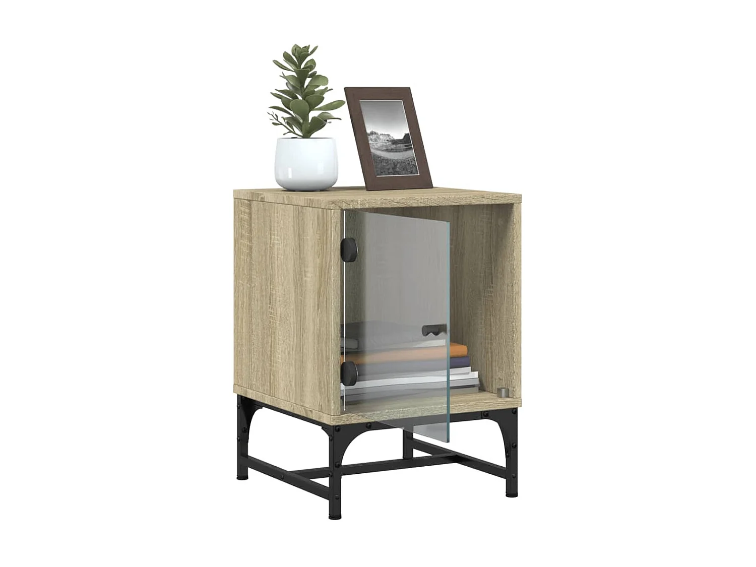 2er-Set Nachttische Nachtschrank mit Glastüren Sonoma-Eiche 35x37x50 cm -RN43946