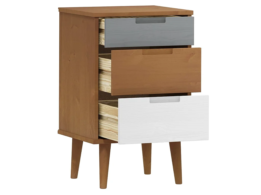 Nachttisch Nachtschrank MOLDE Braun 40x35x65 cm Massivholz Kiefer -RN84869