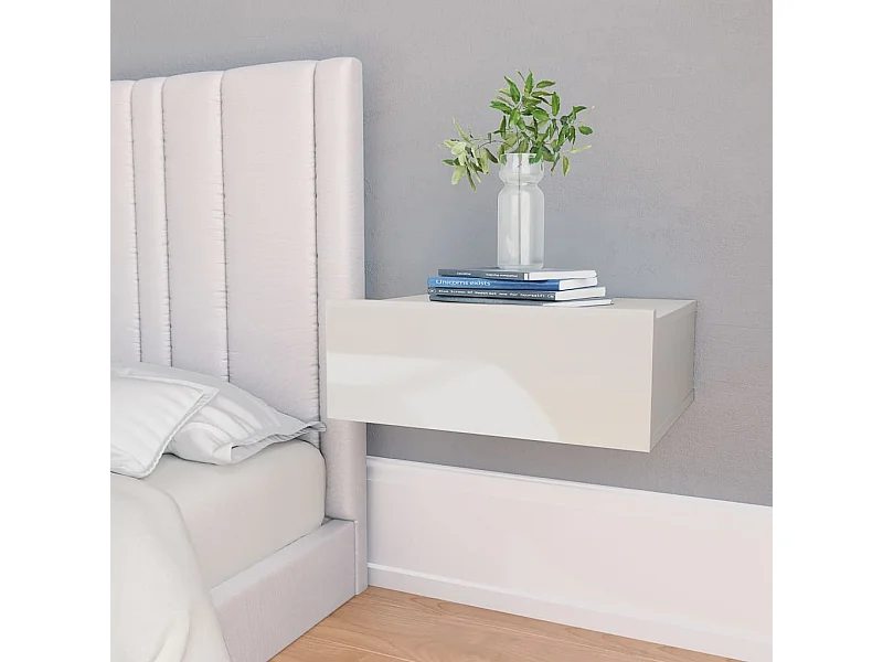 Hängende 2er-Set Nachttische Nachtschrank Hochglanz-Weiß 40x30x15 cm -RN25123