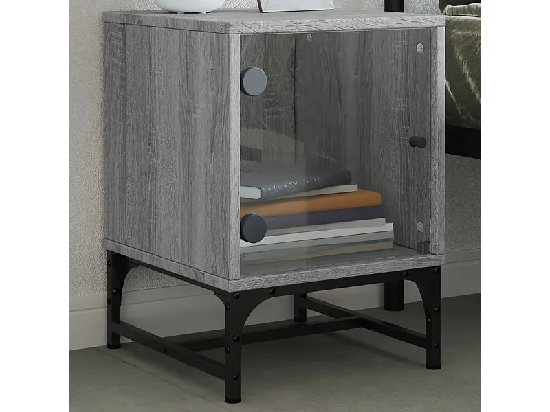 Nachttisch Nachtschrank mit Glastür Grau Sonoma 35x37x50 cm -RN39295
