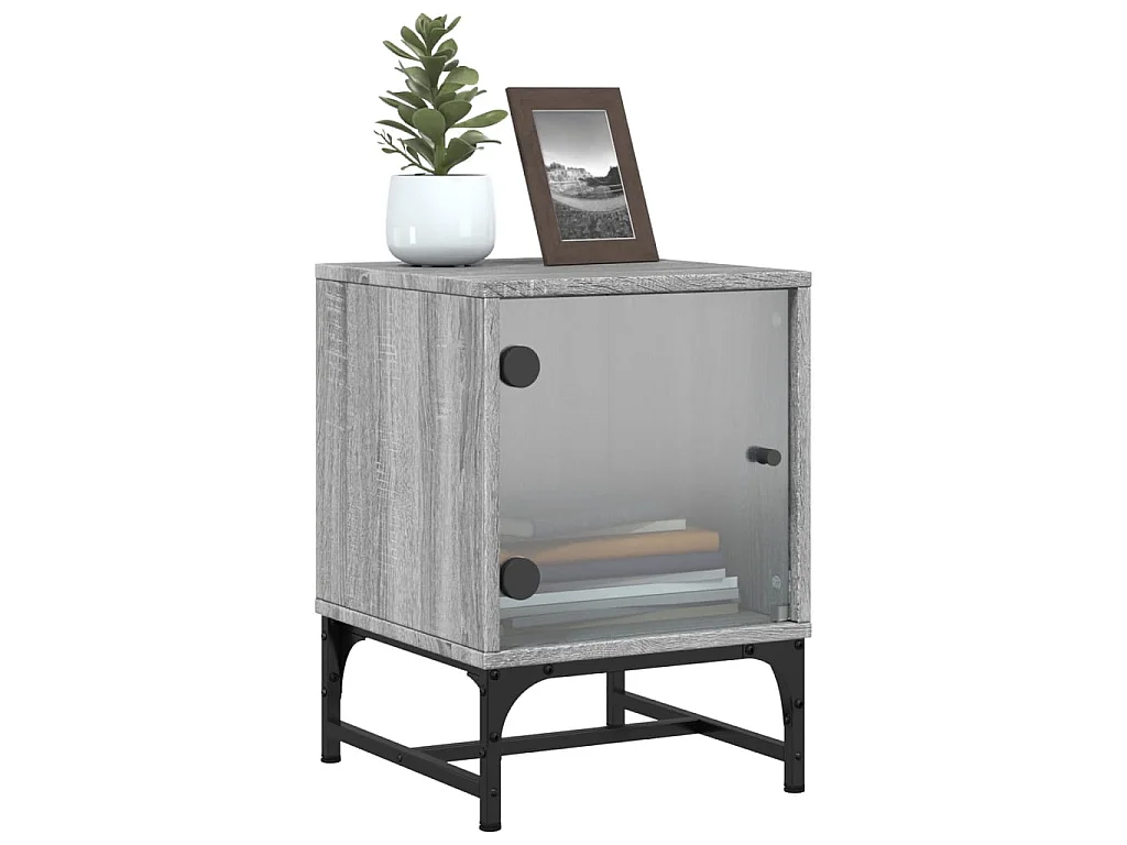 Nachttisch Nachtschrank mit Glastür Grau Sonoma 35x37x50 cm -RN39295