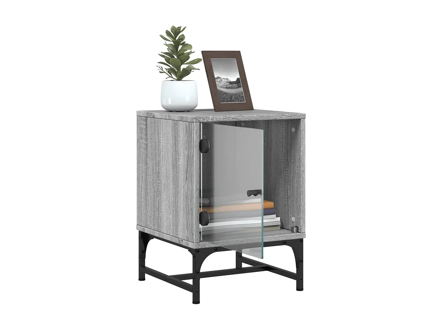 Nachttisch Nachtschrank mit Glastür Grau Sonoma 35x37x50 cm -RN39295