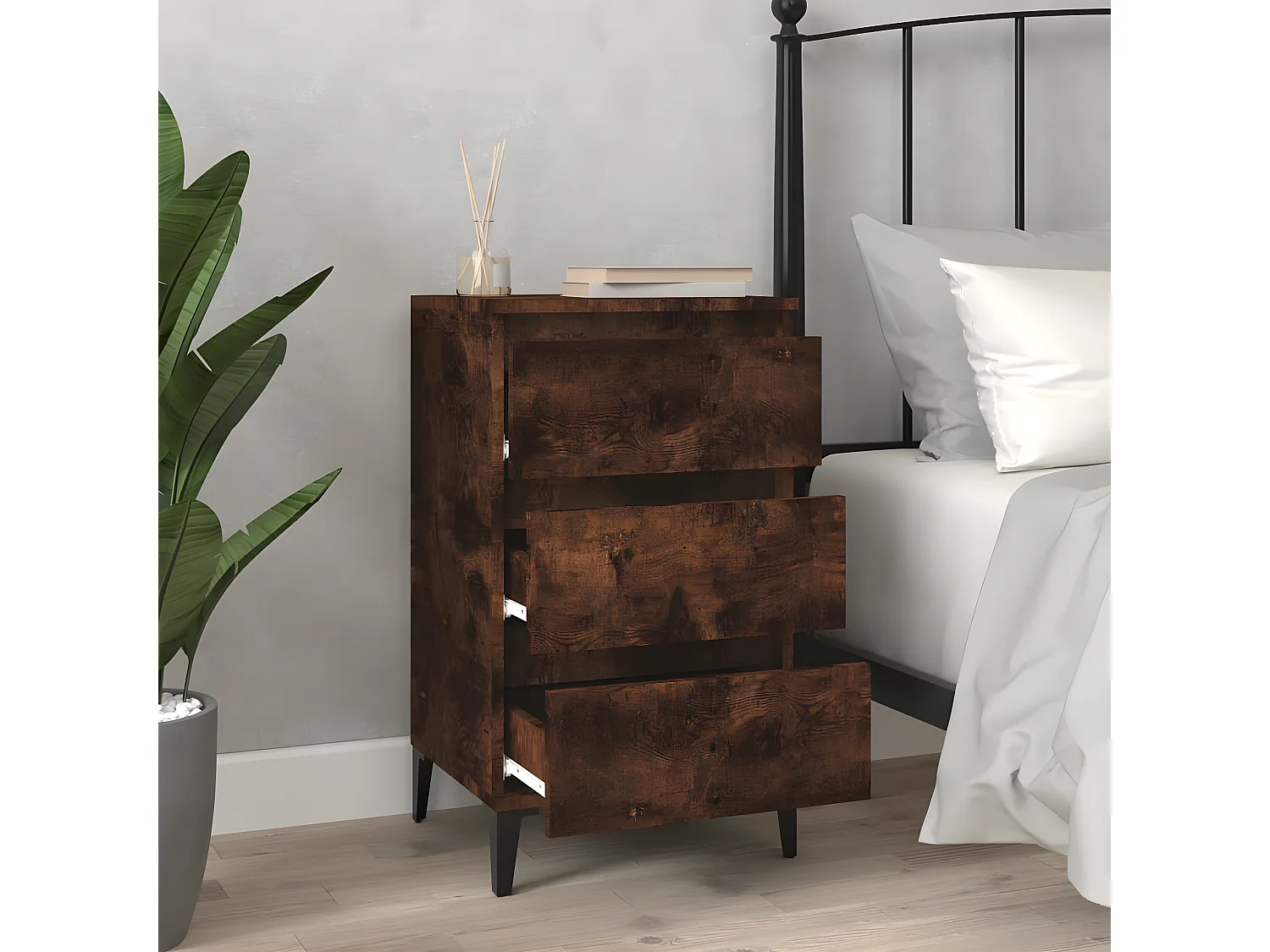 Nachttisch Nachtschrank Räuchereiche 40x35x70 cm Holzwerkstoff -RN89277