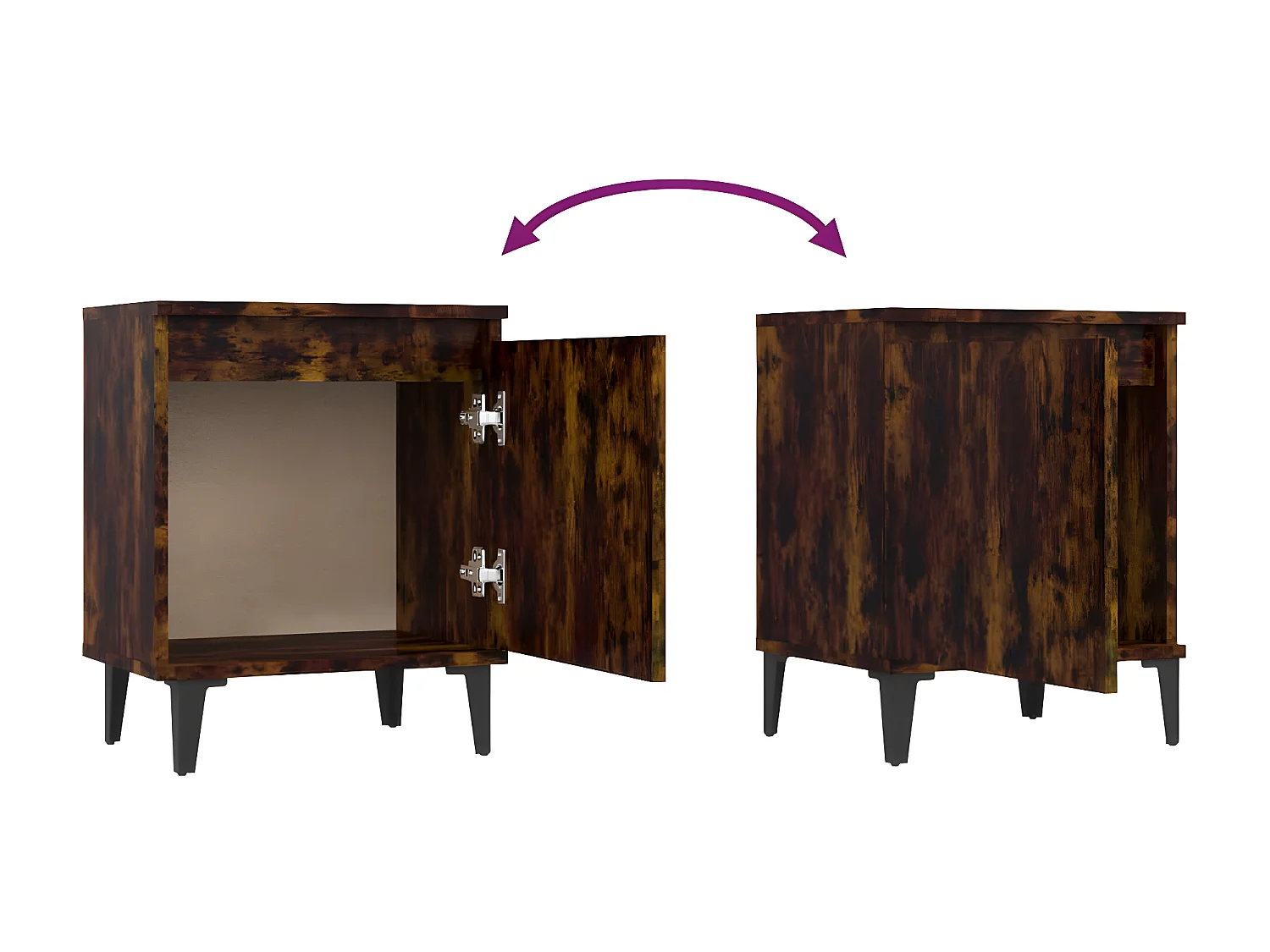 2er-Set Nachttische Nachtschrank mit Metallbeinen Räuchereiche 40x30x50 cm -RN56775